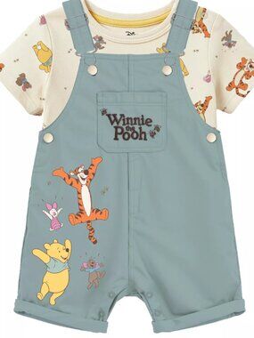 NWT Disney Winnie the Pooh Toddler Boy 2 Piece Shortall Set Size 24 Months Pooh